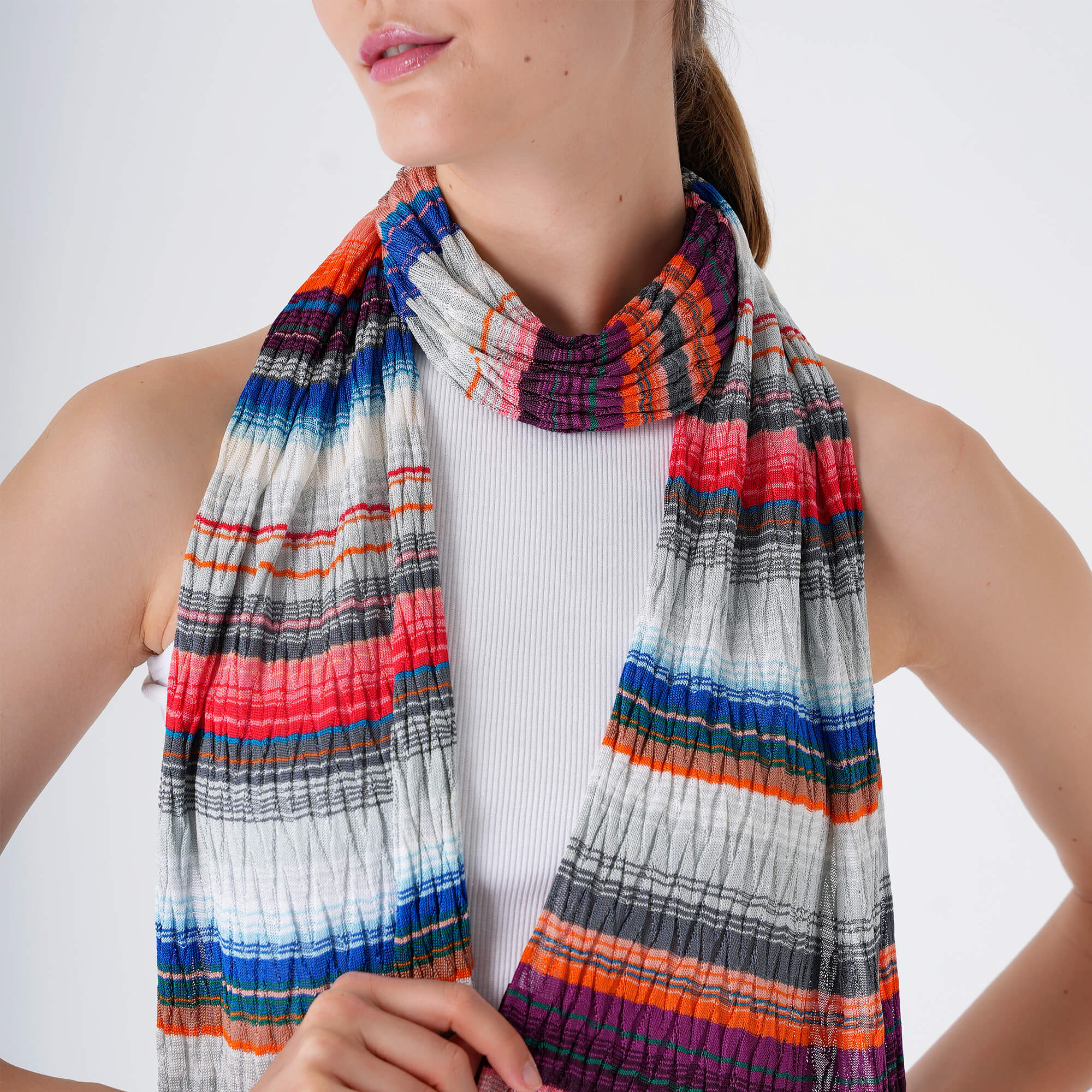 Missoni - Multicolor Striped&Zigzag Knitted Shawl /Scarf